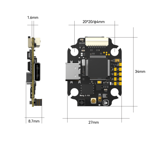 Стек полётного контроллера Borg 5S RX с ELRS и регулятором скорости 60R 4-в-1 60A BL32 4–8S